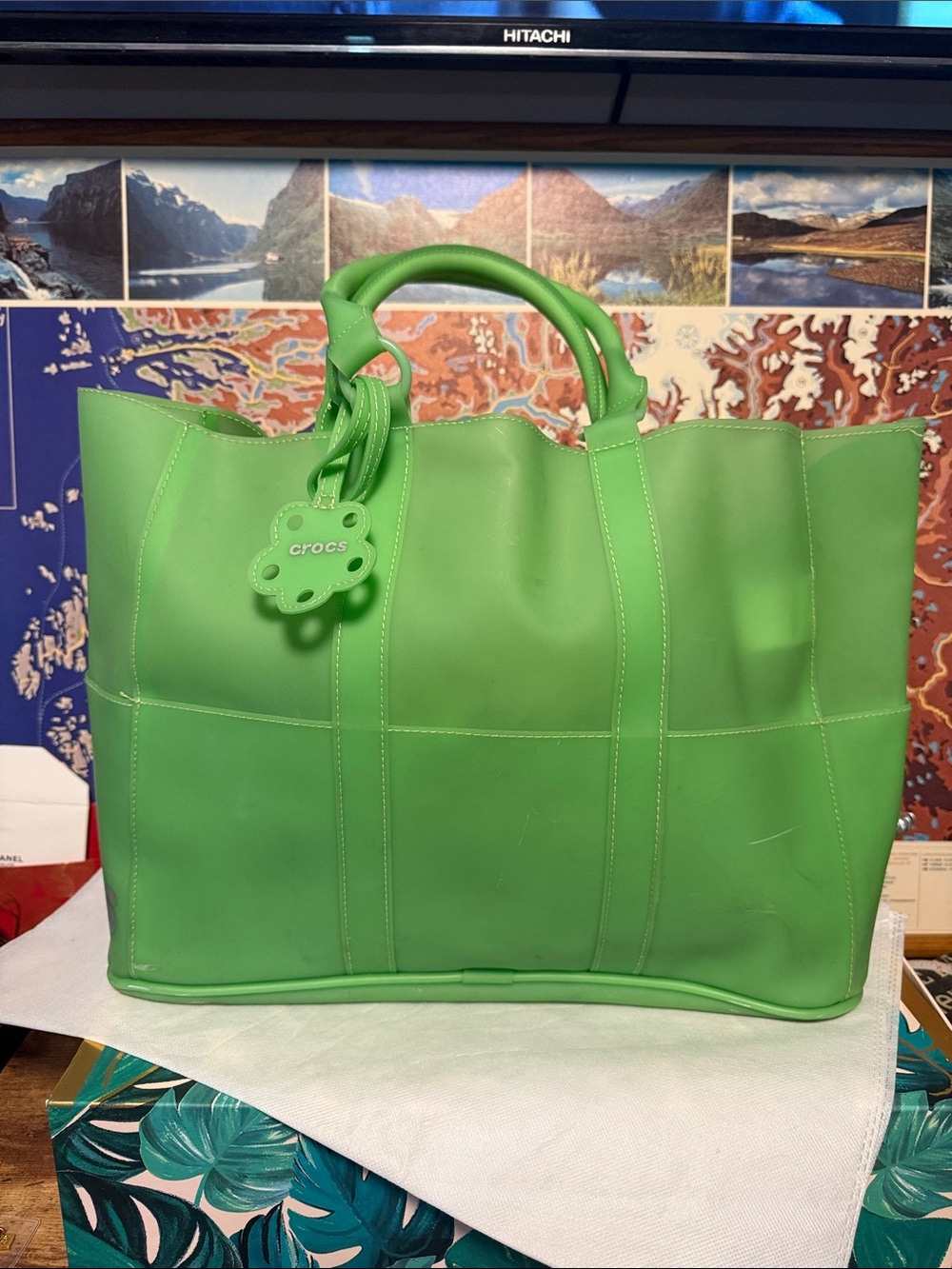CROCS Lime Green Silicone Tote with Top Handles